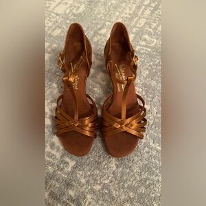 Latin Dance Shoes, International Brand, Tan Satin, US Size 7, Made In England